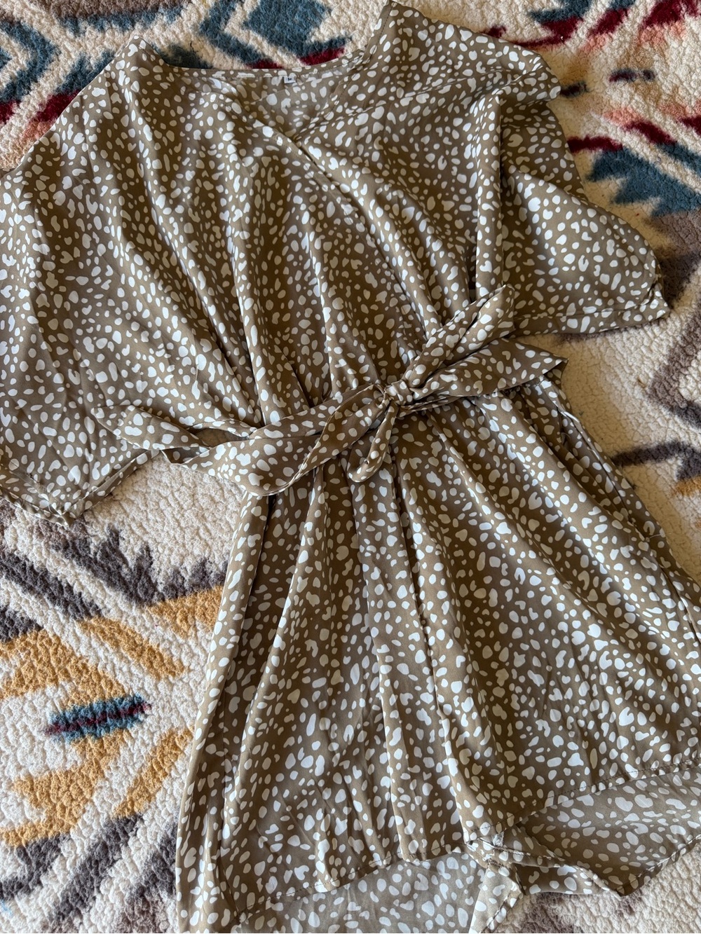 Taupe Dot Tie-Waist Wrap Dress